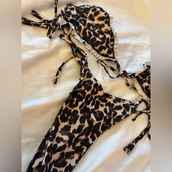 Leopard print Miami Boutique high cut leg Bold Brown and Black padded Bikini set - Picture 2 of 8